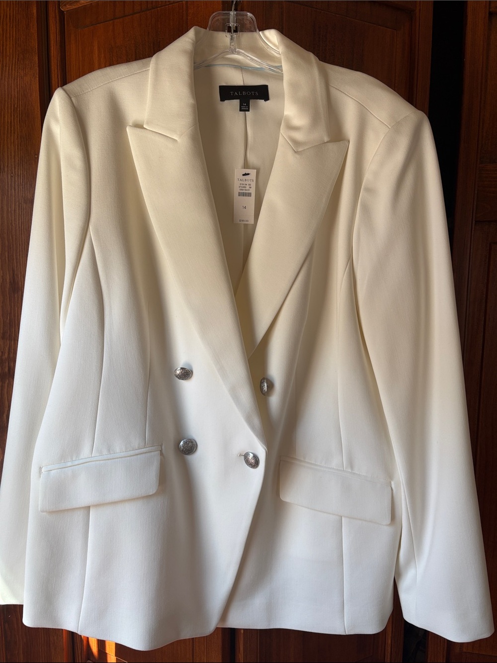 Talbots Cream Double-Breasted Blazer with Silver Buttons